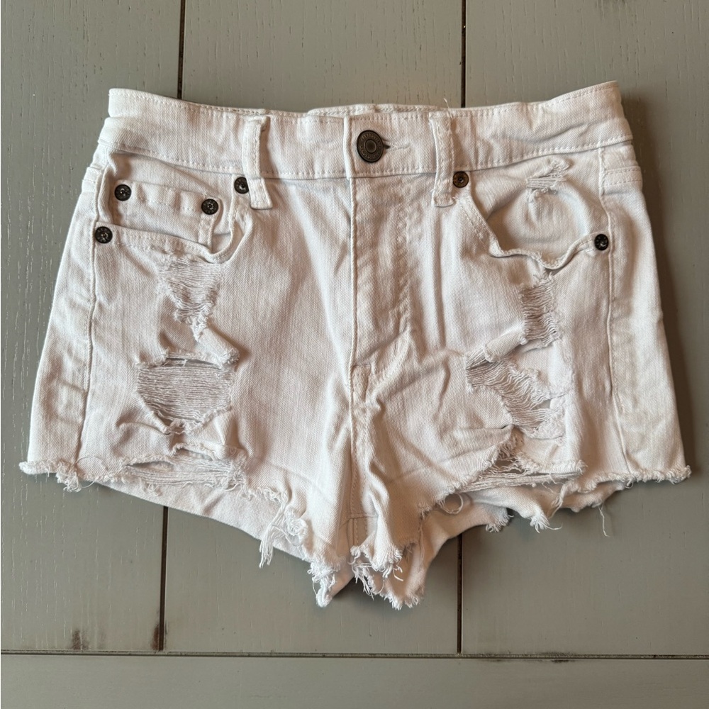 Aeropostale White Distressed Denim Shorts - vintage high rise shorty
